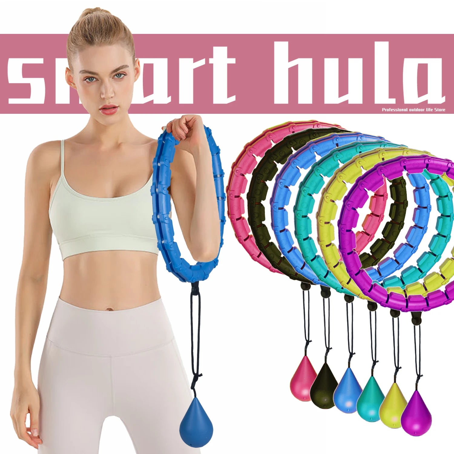 Hula hop deportivos ajustables, Aros deportivos ajustables para ejercicio abdominal, aro de Fitness desmontable para perder peso - EBEPEX