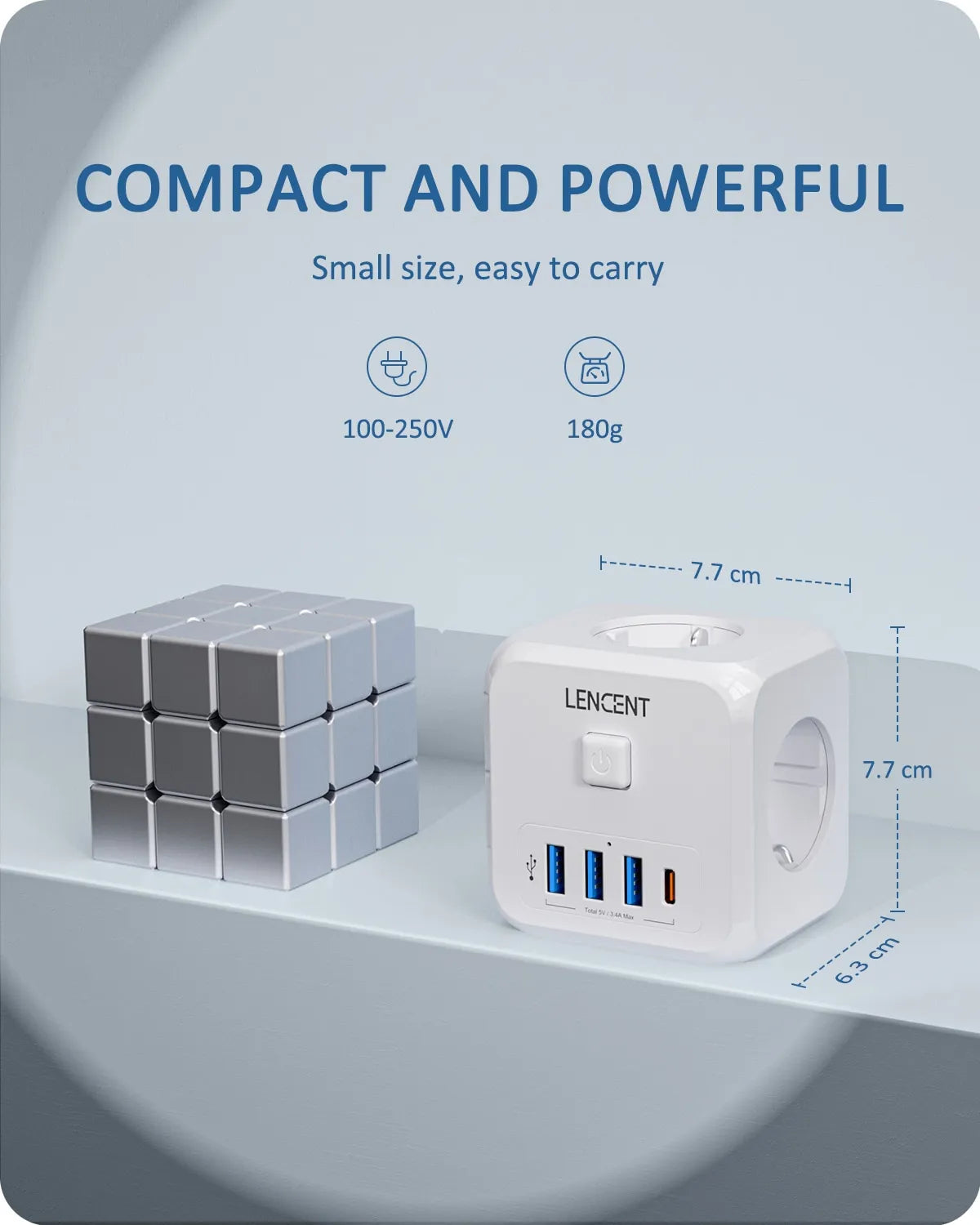 Enchufe con multiples puertos usb, Cubo del enchufe de 3 USB, extensor de enchufe de pared con 3 salidas de CA y tipo C, base múltiple enchufes sin cable - EBEPEX