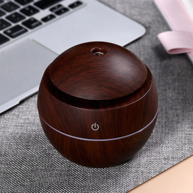 Humidificador en forma de jarrón de grano de madera, difusor de aroma con USB para coche, oficina, hogar, difusor de aroma con luz nocturna colorida, humidificación silenciosa - EBEPEX