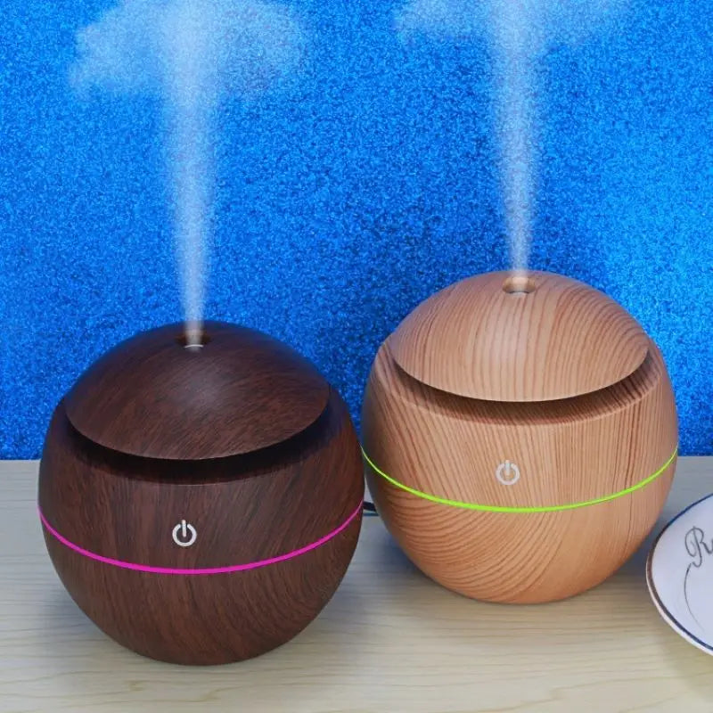 Humidificador en forma de jarrón de grano de madera, difusor de aroma con USB para coche, oficina, hogar, difusor de aroma con luz nocturna colorida, humidificación silenciosa - EBEPEX