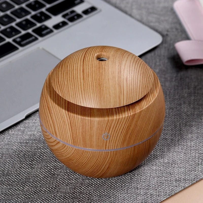 Humidificador en forma de jarrón de grano de madera, difusor de aroma con USB para coche, oficina, hogar, difusor de aroma con luz nocturna colorida, humidificación silenciosa - EBEPEX