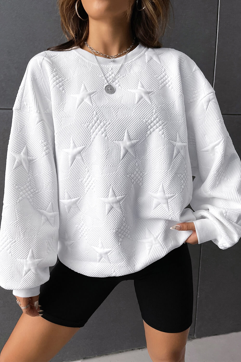 Sudadera mujer sin capucha con estrella en relieve de hombros caídos - EBEPEX