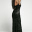 Black Slit Deep V Neck Sequined Fringe Evening Gown