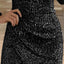 Black Surplice Wrap Ruched Sequin Bodycon Dress - EBEPEX