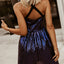 Blue Halter Neck Backless Sequin Dress - EBEPEX