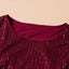 Wine Red Loose Long Sleeve Sequin Dress with Sash - EBEPEX