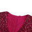 Red Deep V Neck Bell Sleeve Sequin Dress - EBEPEX