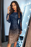 Blue Ombre Sequin Tassel Sleeve Bodycon Evening Dress