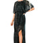 Black Side Slit Crew Neck Sequin Maxi Dress - EBEPEX