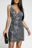 Gray Wrap V Neck Leopard Sequin Cami Dress