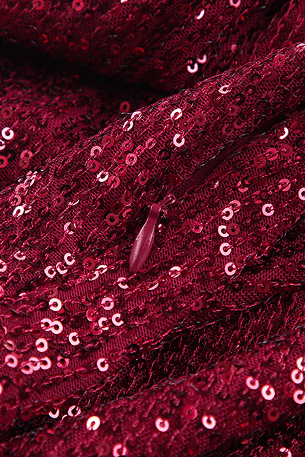 Red Deep V Neck Bell Sleeve Sequin Dress - EBEPEX