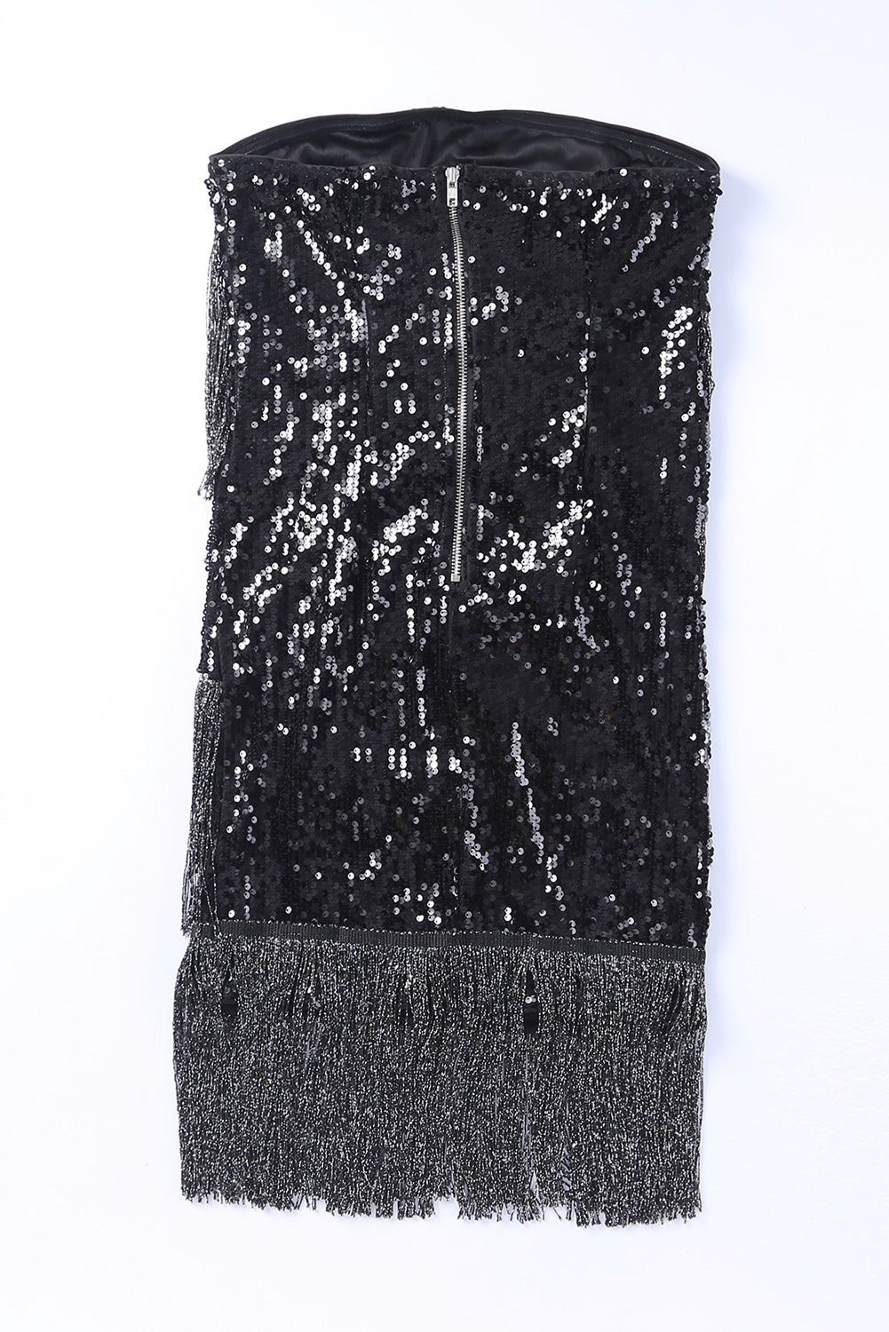 Black Strapless Fringe Skinny Sequin Dress - EBEPEX