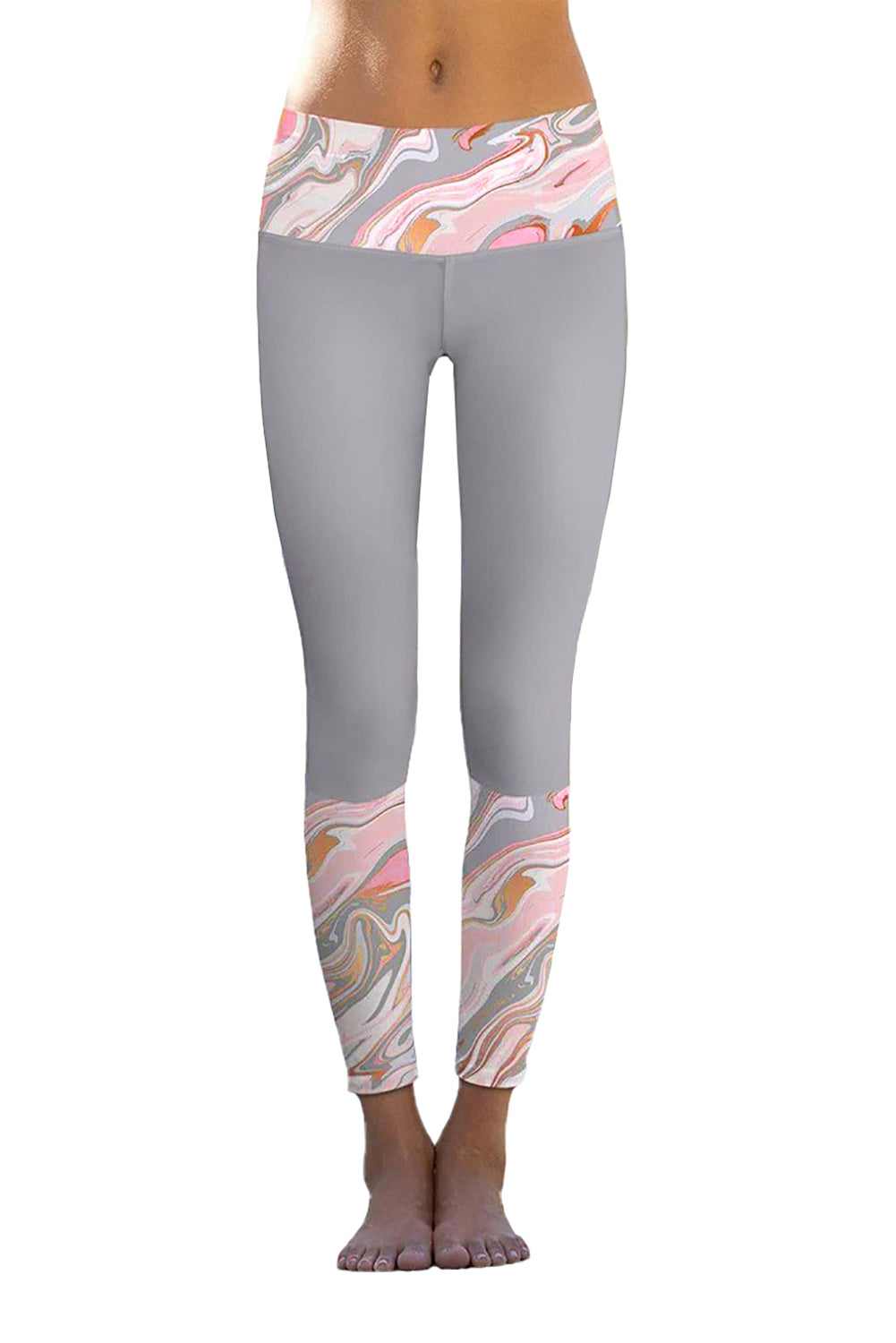 Gray Paisley Printed Details Leggings Yoga Pants - EBEPEX