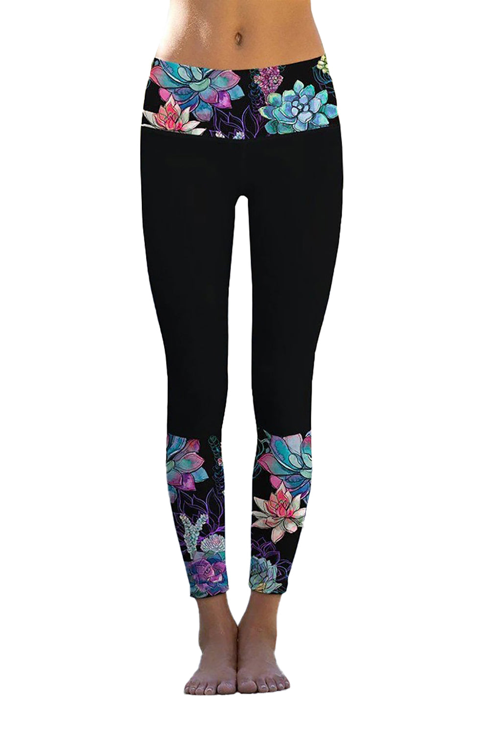Pantalones de yoga con estampado floral negro