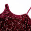 Red Sequins Spaghetti Straps Waist Cut-out Mini Dress - EBEPEX