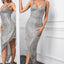 Silvery V Neck Bodycon Sequin Dress