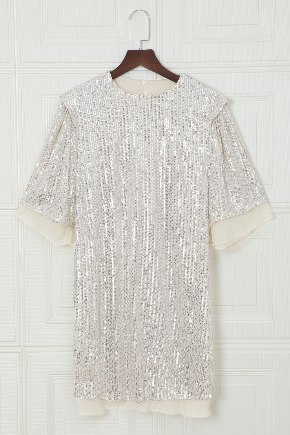 Silvery Sequin Shift Mini Dress - EBEPEX