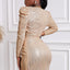 Gold Sequin Deep V Neck Long Sleeve Mini Dress - EBEPEX