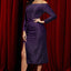 Purple Off Shoulder Ruched Thigh High Slit Sequin Dress - EBEPEX