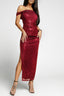 Red Off Shoulder Side Slit Bodycon Sequin Dress