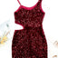 Red Sequins Spaghetti Straps Waist Cut-out Mini Dress - EBEPEX