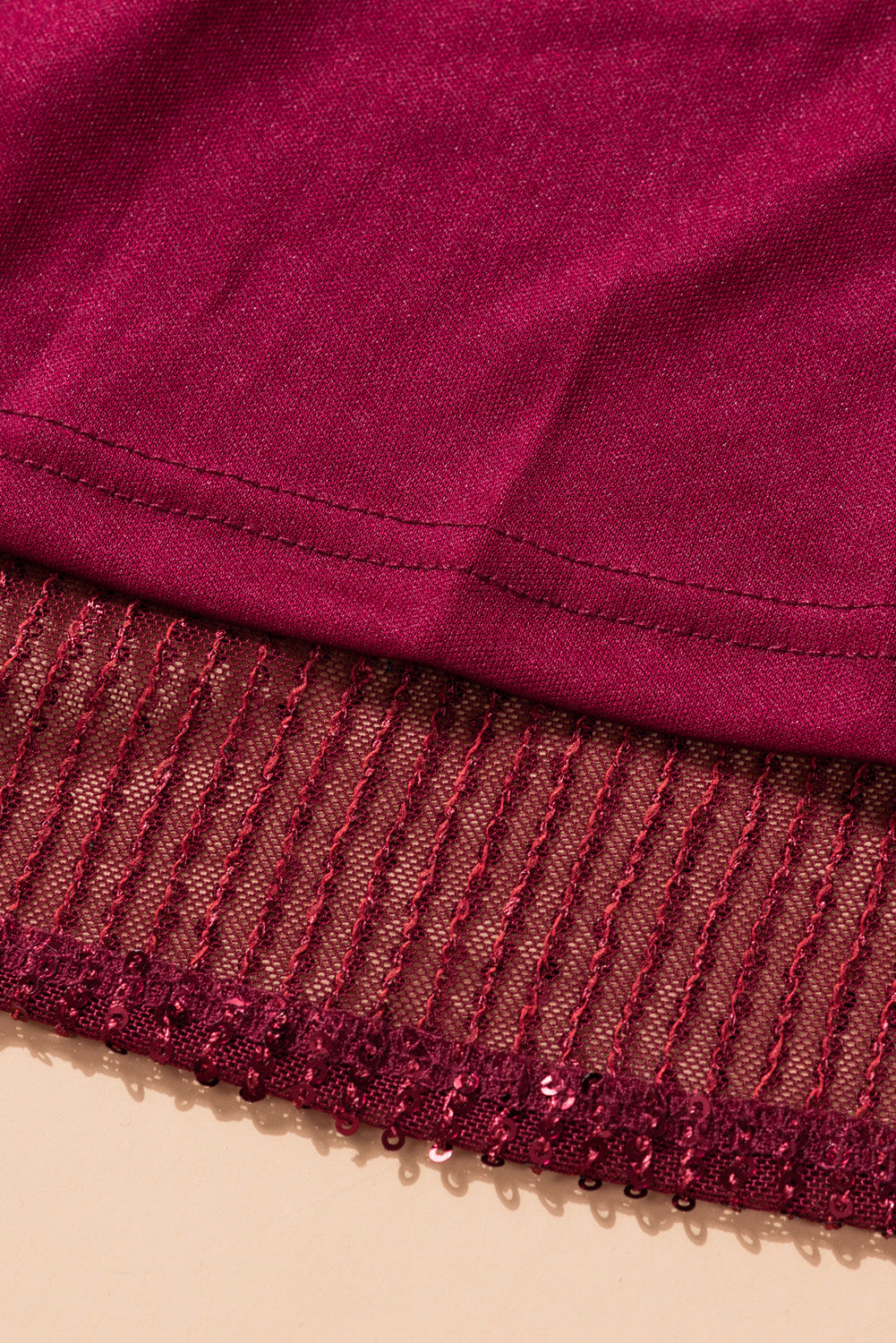 Wine Red Loose Long Sleeve Sequin Dress with Sash - EBEPEX
