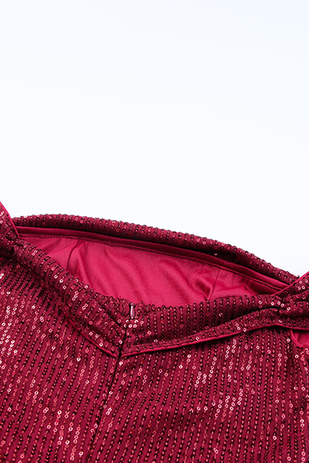 Red Off Shoulder Side Slit Bodycon Sequin Dress - EBEPEX