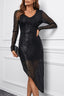 Black V Neck Long Sleeve Asymmetric Sequin Dress