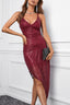 Red V Neck Bodycon Sequin Dress - EBEPEX