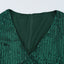 Green Sequin Deep V Neck Side Shirring Long Sleeve Mini Dress