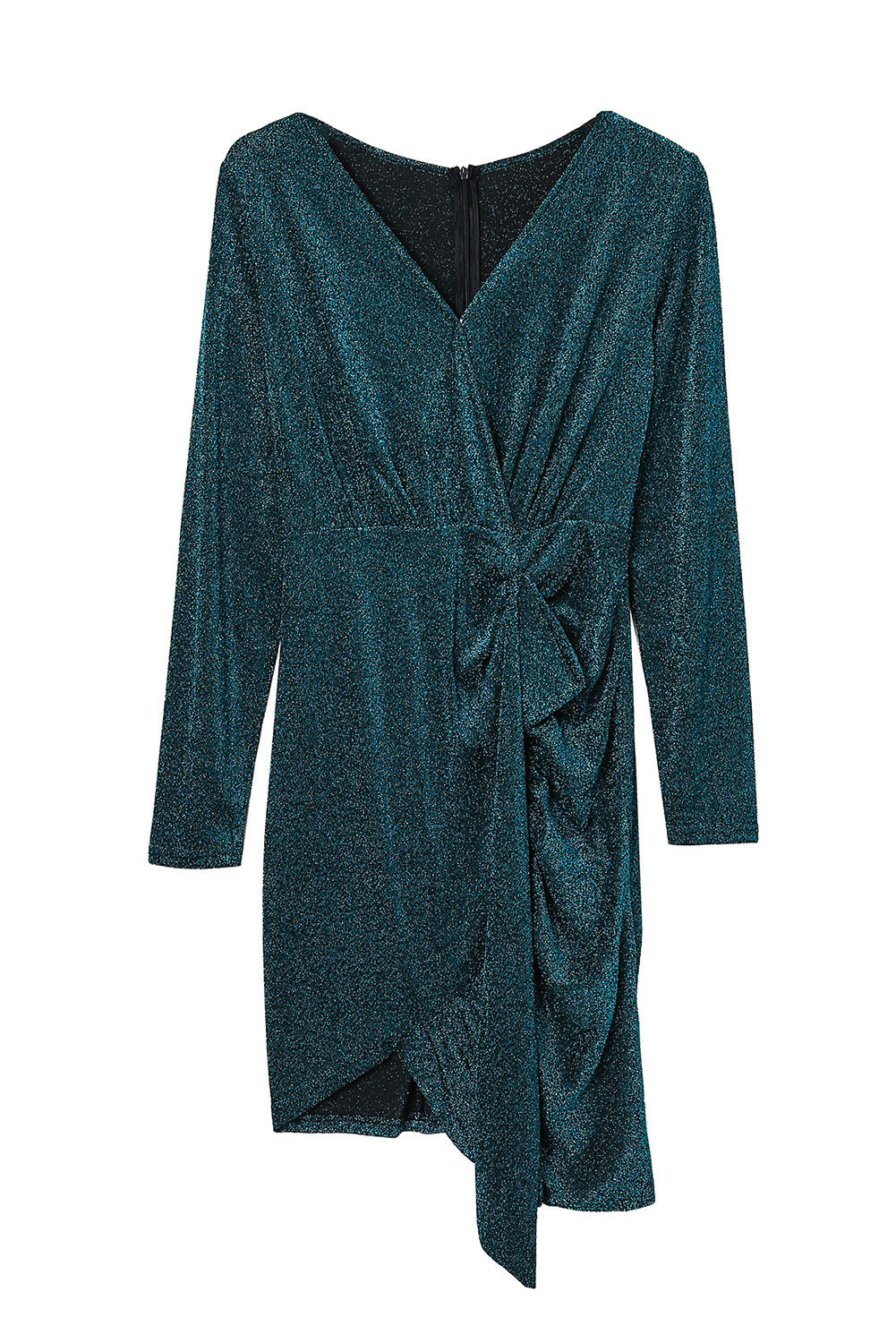 Green Glitter Wrap Over Long Sleeve Sequin Dress - EBEPEX
