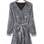 Gray Leopard Sequins V Neck Wrap Dress with Tie