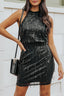 Black Sequined Fringed Mini Dress