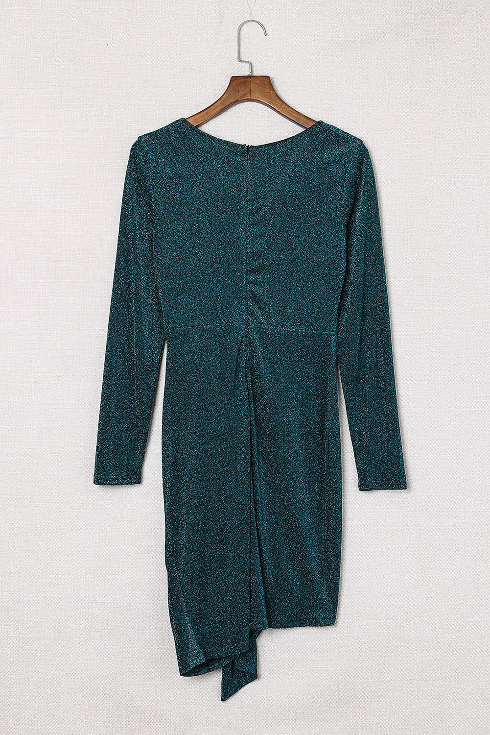 Green Glitter Wrap Over Long Sleeve Sequin Dress - EBEPEX