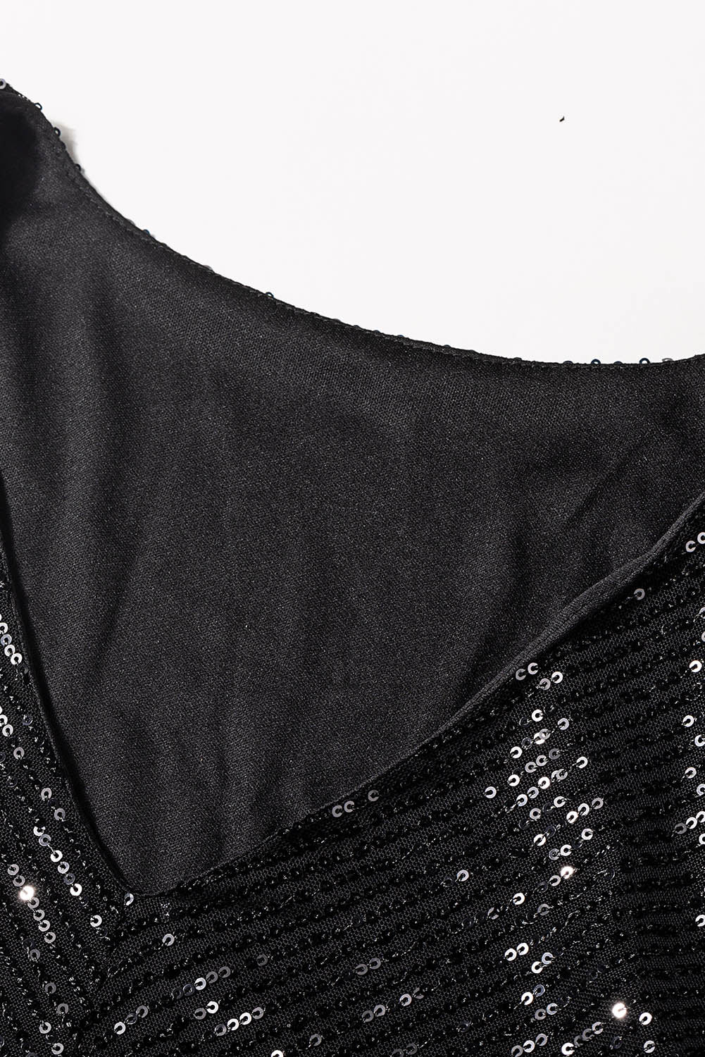 Black V Neck Long Sleeve Asymmetric Sequin Dress - EBEPEX