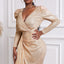 Gold Sequin Deep V Neck Long Sleeve Mini Dress - EBEPEX