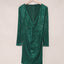 Green Sequin Deep V Neck Side Shirring Long Sleeve Mini Dress