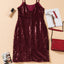 Wine Red Sequin Side Slit Cami Dress - EBEPEX