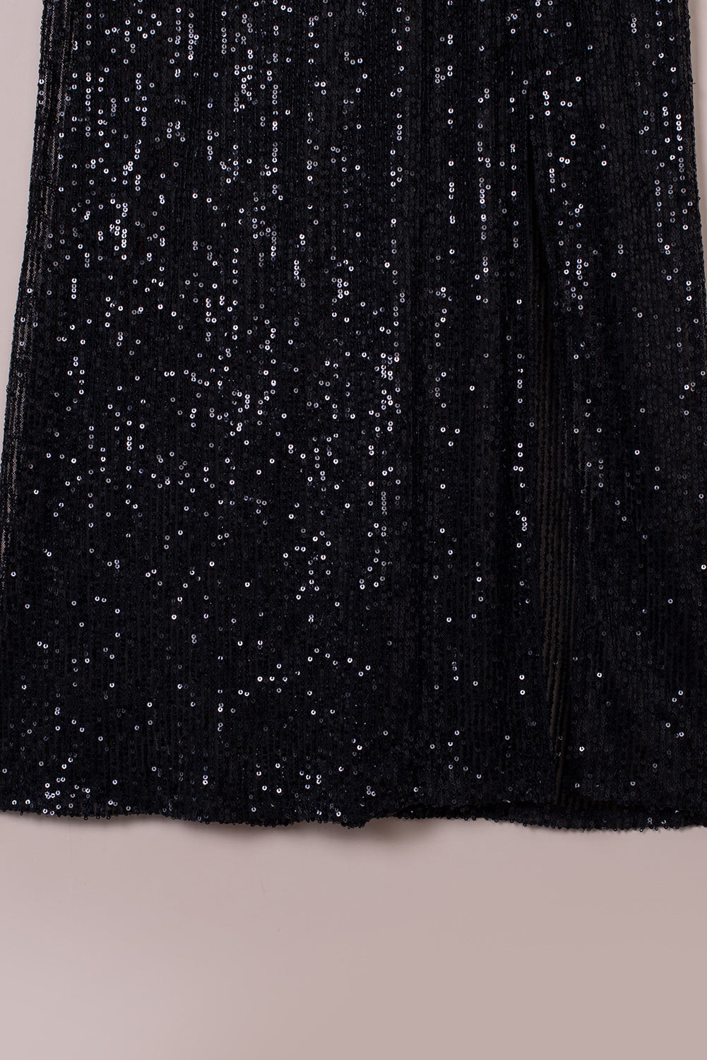 Black Side Slit Crew Neck Sequin Maxi Dress - EBEPEX