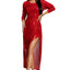 Red Sequined Georgette Wrapped Slit Dress