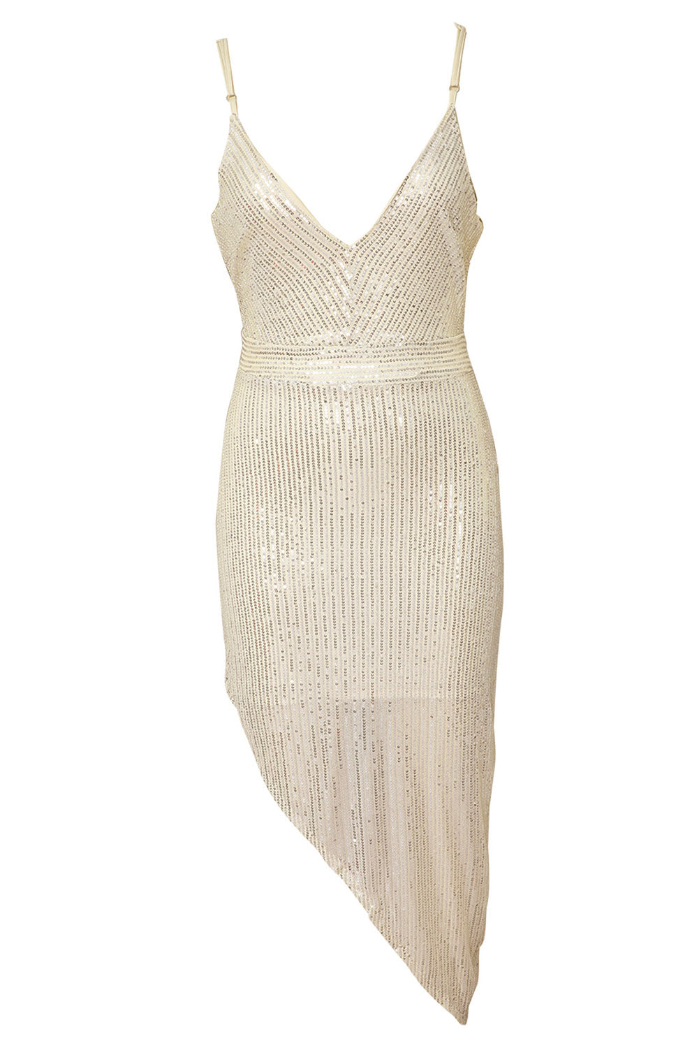 Golden V Neck Bodycon Sequin Dress - EBEPEX