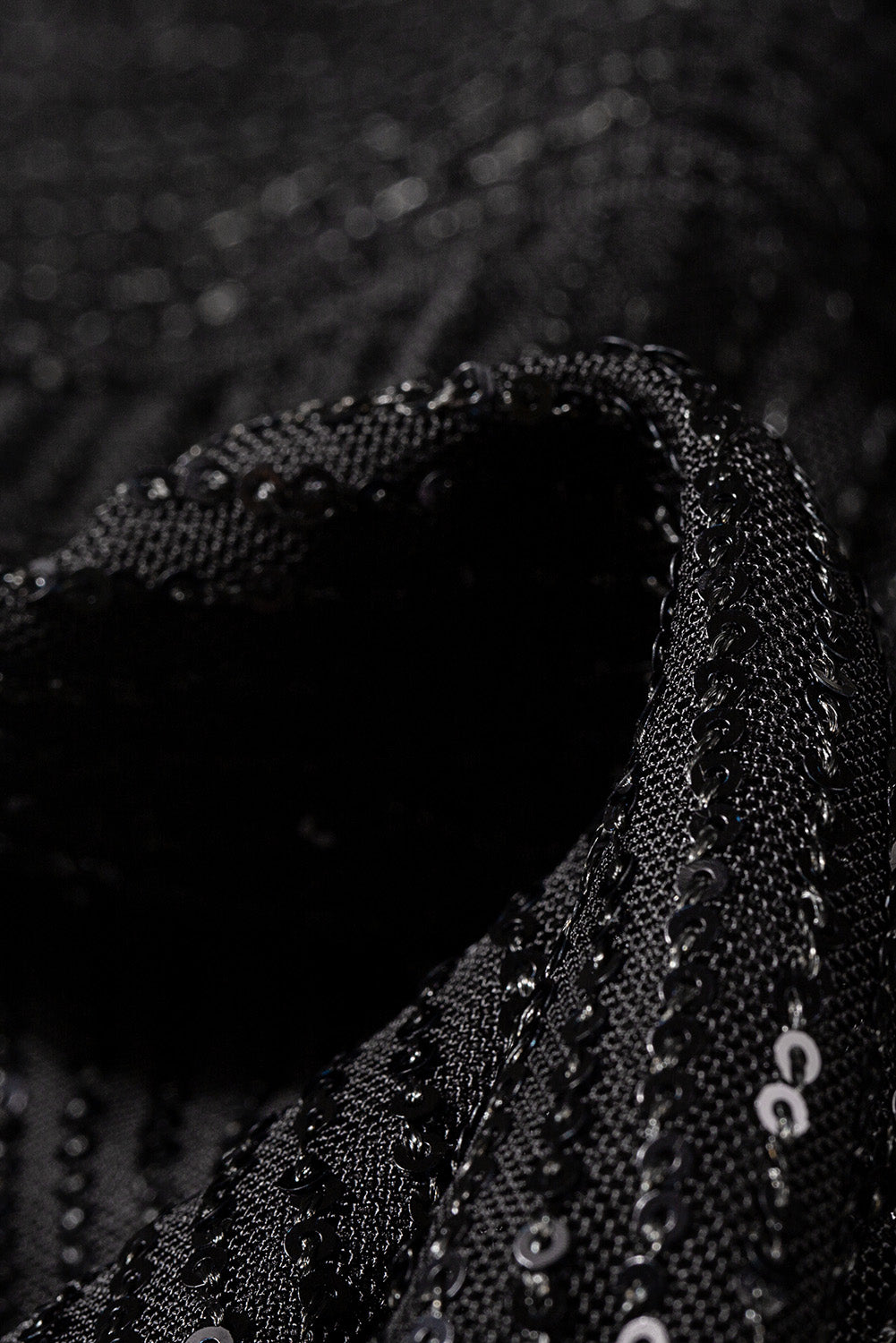 Black V Neck Long Sleeve Asymmetric Sequin Dress - EBEPEX
