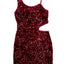 Red Sequins Spaghetti Straps Waist Cut-out Mini Dress - EBEPEX