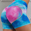 Blue Printed High Waist Lift Up Yoga Shorts - EBEPEX
