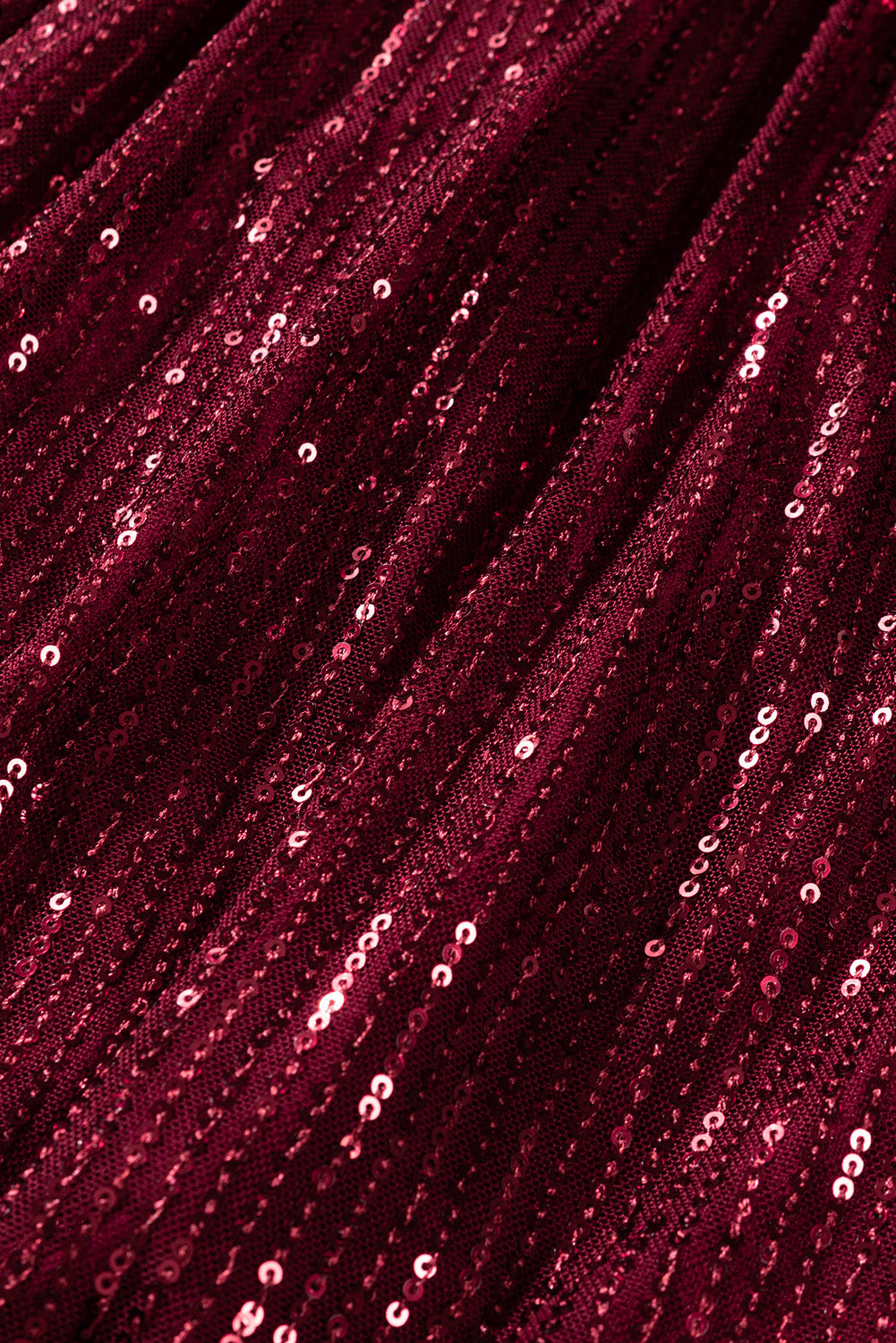 Wine Red Loose Long Sleeve Sequin Dress with Sash - EBEPEX
