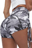 Gray Camo Print High Waist Side Ruched Fitness Yoga Shorts