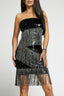 Black Strapless Fringe Skinny Sequin Dress