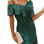 Green One-Shoulder Sling Ruffled Sequin Dress - EBEPEX