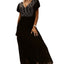 Black V-Neck Ruffle Sleeve Sequin Panel Dress - EBEPEX