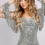 Silver Off Shoulder Tasseled Sleeve Sequin Party Maxi Dress - EBEPEX